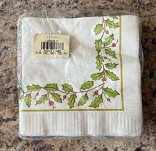 VTG LENOX Holiday Beverage NAPKINS Holly Berries Paper Christmas 5” x 5”-Sealed picture