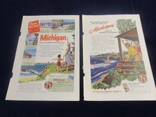 Vtg 1947-1950's  MICHIGAN Travel Tourist Ad Lot of 2 Water Wonderland   C756 picture