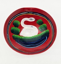 Vintage Olinalá Mexican Folk Art Lacquerware Gourd Bowl Swan & Floral Hand Paint picture