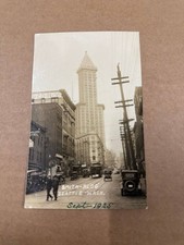 RPPC Smith Building Seattle WA Sept 1925 Real Photo Postcard Streetcar Autos picture
