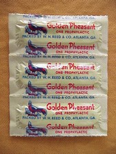 3 NOS VINTAGE GOLDEN PHEASANT CONDOMS / RUBBERS STRIP OF 3, NOT 4 USE picture