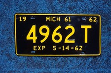 1961 1962 Michigan License Plate picture