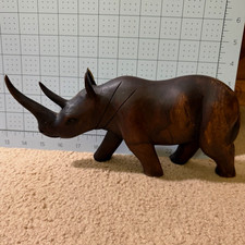 Hand Carved Wood Rhinoceros Figurine 14” Long African Safari Folk Art Rhino picture