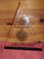 California Governor's Committee Media Awards 1991 Lucite Desk Plaque Paperweight picture
