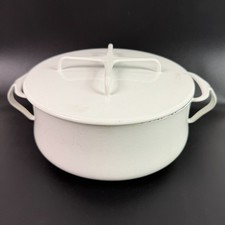 Vintage Dansk Dutch Oven 2 Qt Kobenstyle Stockpot Cast Iron White Enamel w / Lid picture