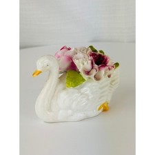 Vintage Thorley Staffordshire Bone China Swan Applied Floral Flowers England picture