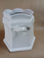 Antq White Ironstone Sugar Bowl James Edwards Twin Leaves Hexagon Vase 1840's picture