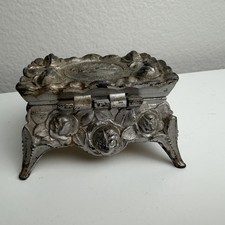 Vintage Schloss Heidelberg Floral Jewelry Casket Trinket Box Footed 3.5” picture