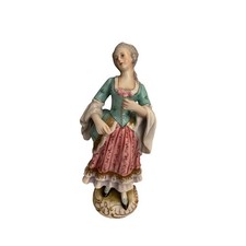 Vintage Capodimonte Style Porcelain Figurine 18th Century Lady Crowned N Mark picture