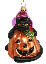 Vitbis Black Cat Jack O Lantern Hanging Ornament Blown Glass Handmade in Poland picture