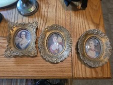 Cameo Creation Set Of 3 Ornate Gold Framed Pictures Convex Glass picture