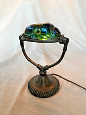 Dale Tiffany Scarab Lamp w/ Green Iridescent Glass Shade on Bronze Base, Works picture