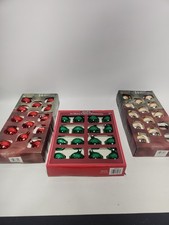Lot of 3 Holiday Time Glass Christmas Ornaments Red Green Gold Vintage USA Boxed picture