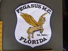 Vtg 1970s PEGASUS MC, FLORIDA, Motorcycle Club Big Jacket Patch picture