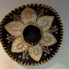 Authentic Sombrero Mariachi Mexican Hat Black Velvet Gold Trim Sombreros Gonzale picture