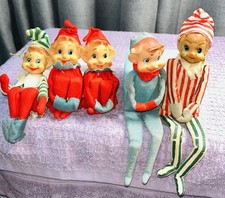 5-VTG MCM 1960’s Pixie Elves Made In Japan Knee Huggers RARE Felt Rubber Faces picture