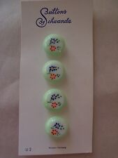8 LT GREEN VINTAGE GLASS HAND PAINTED FLOWER SCHWANDA BUTTONS SEWING KNIT 12mm picture