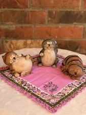 Vintage Whimsical Fat Cat Figurine Lot of 3 Big Eyes Buck Tooth Kitsch Tabby picture