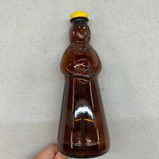 Vintage Mrs Butterworths Amber Glass Syrup Bottle Figural Lady Yellow Cap 8.5in picture
