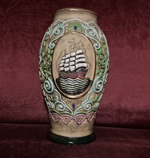 Rare Vintage Art Deco Vase Sailing Ships 1492 Fireside Czech-Slovakia #8427 picture