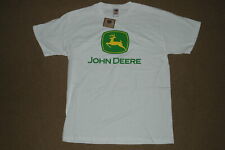 NOS JOHN DEERE 100% Cotton Logo T-SHIRT Tractor Farm Deer NWT White ADULT LARGE picture