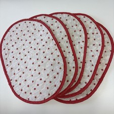 VTG Quilted Strawberry Placemats Set of 5 Red Polka Dot 1990s Kitchen Decor picture