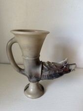 RARE Ancient Style Head Libation Vessel Drinking Cup Horns  picture