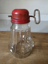 Vintage Federal Glass Jar Hand Crank Nut Grinder w/ Metal Top & Red Lid Works picture