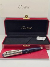 Cartier Guilloche Ballpoint Pen Iced Blue Lacquer Silver Trim Luxury Gift Box picture