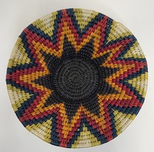 Lavumisa African Coil Basket  Handwoven Colorful Natural Reed Grass 9” Handmade picture