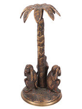 Vintage Cast Bronze Monkeys Under a Coconut Tree Statue picture