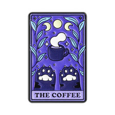 The Coffee Tarot Card UV Printing Pins Skeleton Cat Paw Moon Phase Brooches picture
