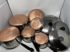Vintage Revere Ware Copper Bottom 10 Pc Cookware Set Pots Pans Skillets Lids picture