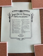 Vintage Original 1924 John Deere Tractor Specifications Sheet for Model D Rolled picture