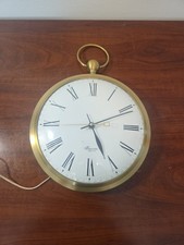 Vintage Sessions Oversized Pocket Watch Wall Clock Mid Century Brass Roman Numer picture