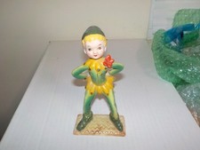 Vintage 1950's Kreiss Ceramics Wood Sprite Figurine In Green w/ Red Butterfly picture