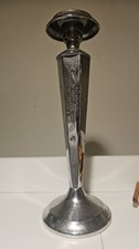 1-Vtg Cromwell Art Deco Etched Chrome Chromium Candlesticks 8.5