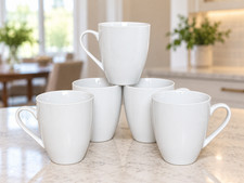 Set/5 Pier 1 Imports Luminous White Porcelain 16 Oz Coffee/Latte/Tea/Cocoa Mugs picture