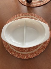 Vintage Pyrex 1083 Milk Glass Divided Casserole Dish 1.5 Quart 13 in x 8.5in picture