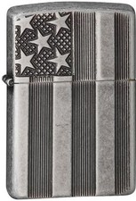 Zippo Armor Windproof Antique SIlver Plate Deep Cut Flag, 28974, New In Box picture