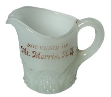 MT MORRIS NEW YORK NY  Antique DEPRESSION WHITE MILK Glass Souvenir Trinket CUP picture