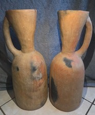 Pair Large Zulu African Tribal Art Pottery Water Jugs Hand Incised Earthenware picture