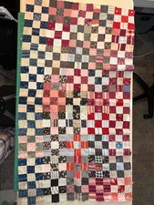 Antique Quilt Fragment - c1890 - Nine Patch Hit and Miss Pattern picture
