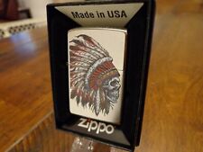 NATIVE AMERICAN CHIEF SKULL HEADDRESS INDIAN ZIPPO LIGHTER MINT IN BOX picture