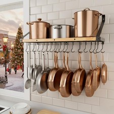 KES Wooden Pot Rack Wall Mounted 34 Inch 20 Hooks Hanging Rack picture