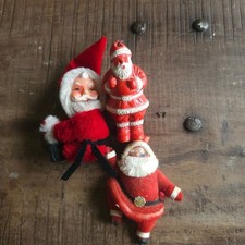 Vintage Santa Claus Ornament Lot 1940s 50s 60s Flocked Plastic Candy Container picture