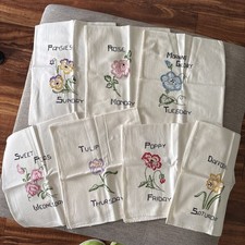 Rare Complete Set Vintage Hand-Embroidered