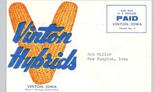 VINTON HYBRIDS SEED vinton ia c1960s iowa postcard advertising farm corn ~RARE picture