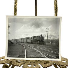 Vintage Steam Passenger Train Railroad Yard Photo 4x5 B&W Gelatin Orig picture