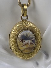 Antique 1865 CIVIL WAR Necklace Locket Gold Filled POINTER DOG w/ PROVENANCE picture